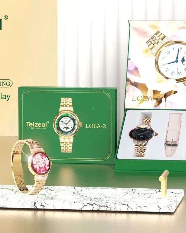 پک ساعت هوشمند استیل زنانه برند telzeal (بند طلایی +بند صورتی)